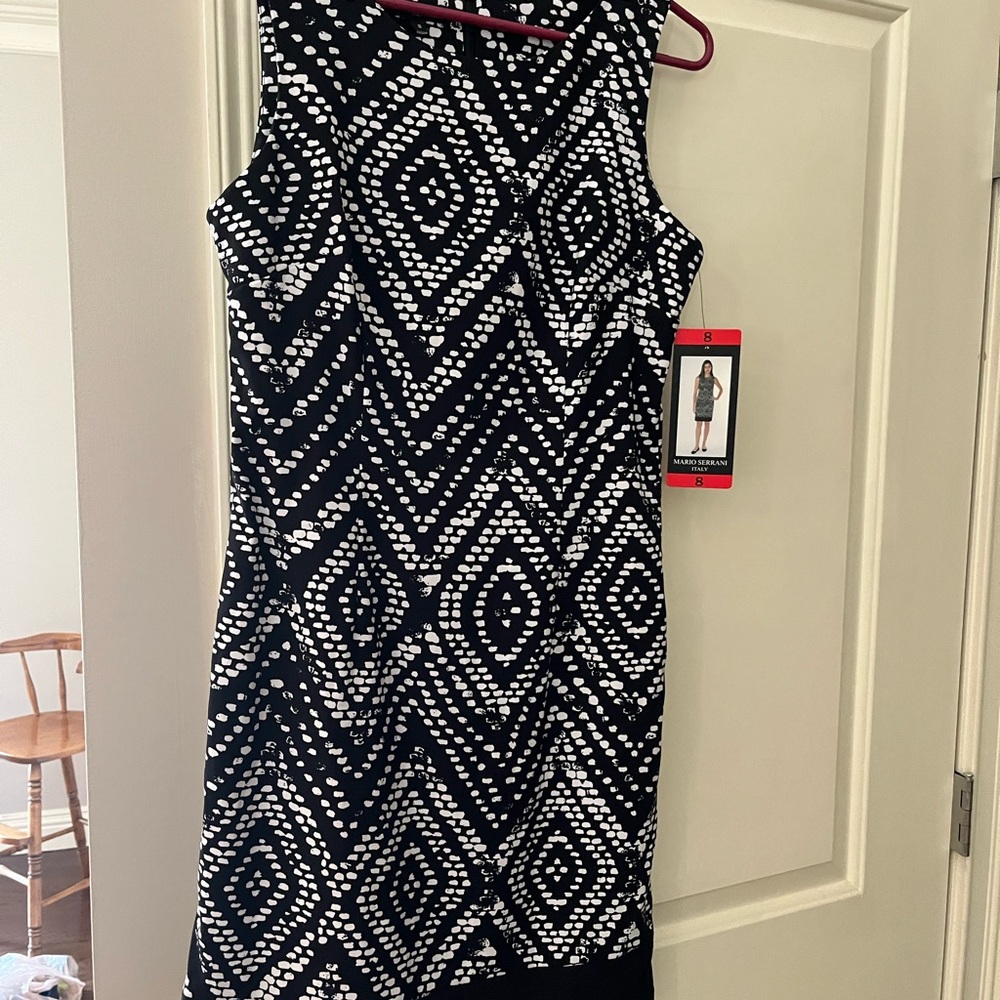 Mario Serrani Black and White Patterned Midi Dress